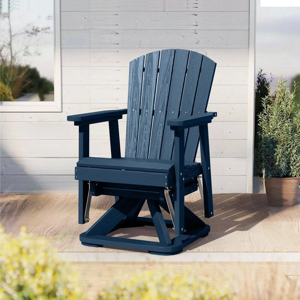 Plastic HDPE Resin Rocking Glider Chair Adirondack Swivel Outdoor Rocking Chair In Navy 10 Plastic HDPE Resin Rocking Glider Chair Adirondack Swivel Outdoor Rocking Chair In Navy - Image 10