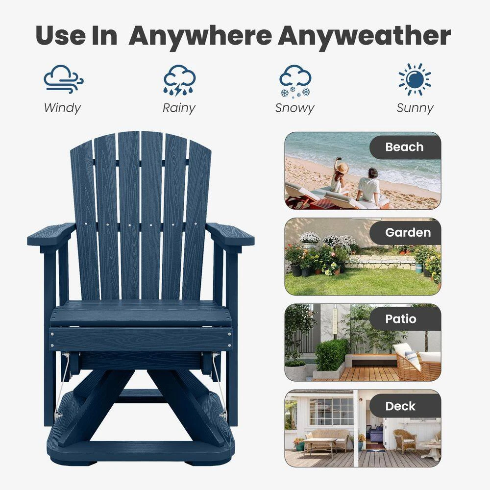Plastic HDPE Resin Rocking Glider Chair Adirondack Swivel Outdoor Rocking Chair In Navy 9 Plastic HDPE Resin Rocking Glider Chair Adirondack Swivel Outdoor Rocking Chair In Navy - Image 9