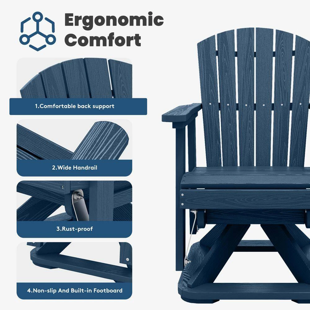 Plastic HDPE Resin Rocking Glider Chair Adirondack Swivel Outdoor Rocking Chair In Navy 8 Plastic HDPE Resin Rocking Glider Chair Adirondack Swivel Outdoor Rocking Chair In Navy - Image 8