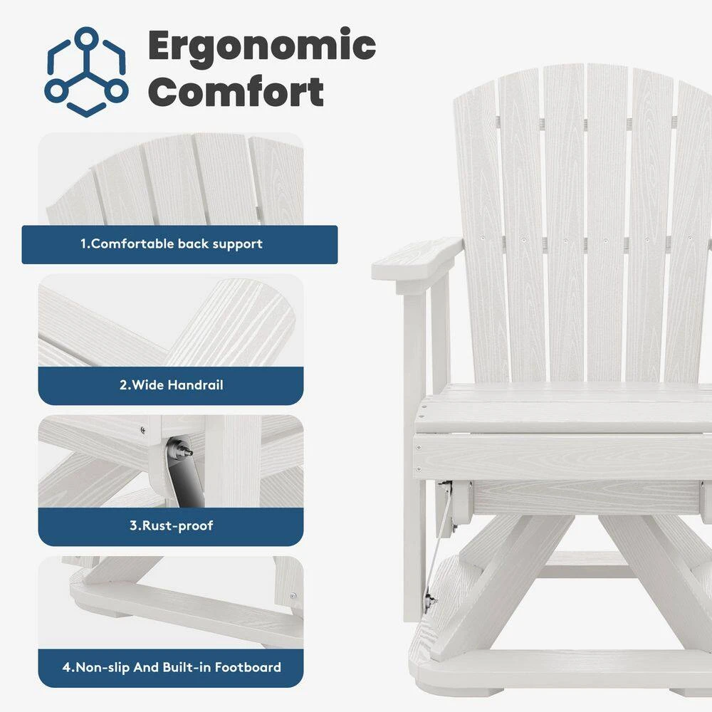 Plastic HDPE Resin Rocking Glider Chair Adirondack Swivel Outdoor Rocking Chair In White 8 Plastic HDPE Resin Rocking Glider Chair Adirondack Swivel Outdoor Rocking Chair In White - Image 8