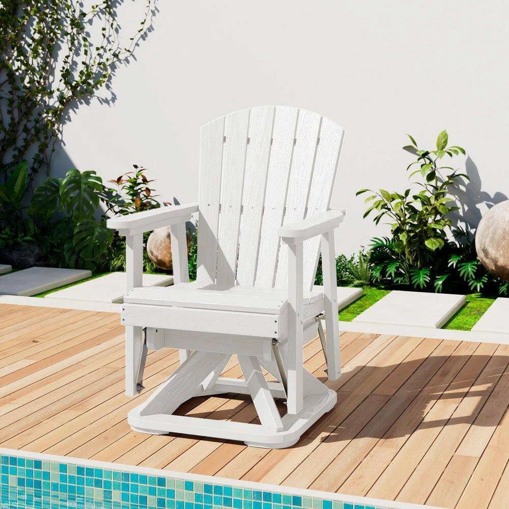 Plastic HDPE Resin Rocking Glider Chair Adirondack Swivel Outdoor Rocking Chair In White 2 Plastic HDPE Resin Rocking Glider Chair Adirondack Swivel Outdoor Rocking Chair In White - Image 2