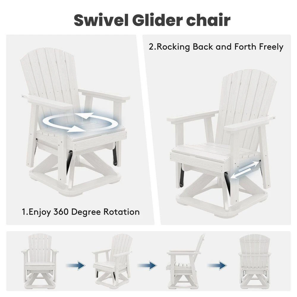 Plastic HDPE Resin Rocking Glider Chair Adirondack Swivel Outdoor Rocking Chair In White 7 Plastic HDPE Resin Rocking Glider Chair Adirondack Swivel Outdoor Rocking Chair In White - Image 7