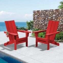 Classic Dark Red Folding Plastic Adirondack Chair With Double Cup Holder -More Furniture Store jearey plastic adirondack chairs sbthqy ah 31 1000