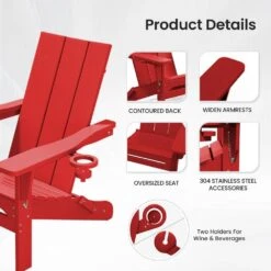Classic Dark Red Folding Plastic Adirondack Chair With Double Cup Holder -More Furniture Store jearey plastic adirondack chairs sbthqy ah 4f 1000