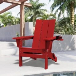 Classic Dark Red Folding Plastic Adirondack Chair With Double Cup Holder -More Furniture Store jearey plastic adirondack chairs sbthqy ah c3 1000