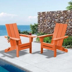 Classic Dark Orange Folding Plastic Adirondack Chair With Double Cup Holder -More Furniture Store jearey plastic adirondack chairs sbthqy aj 31 1000