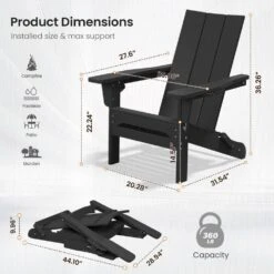 Classic Black Folding Plastic Adirondack Chair With Double Cup Holder -More Furniture Store jearey plastic adirondack chairs sbthqy black 44 1000