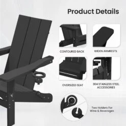 Classic Black Folding Plastic Adirondack Chair With Double Cup Holder -More Furniture Store jearey plastic adirondack chairs sbthqy black 4f 1000