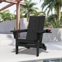 Classic Black Folding Plastic Adirondack Chair With Double Cup Holder -More Furniture Store jearey plastic adirondack chairs sbthqy black c3 1000