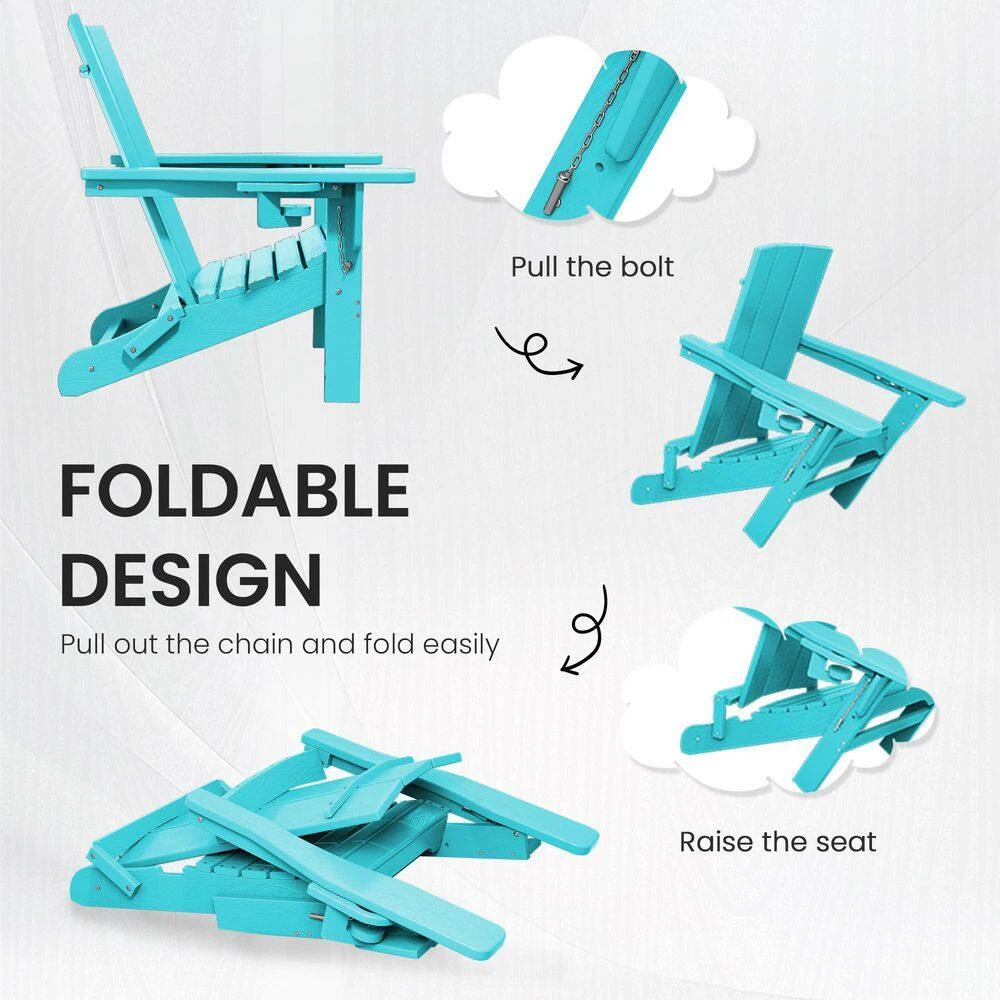 Classic Peacock Blue Folding Plastic Adirondack Chair With Double Cup Holder 5 Classic Peacock Blue Folding Plastic Adirondack Chair With Double Cup Holder - Image 5