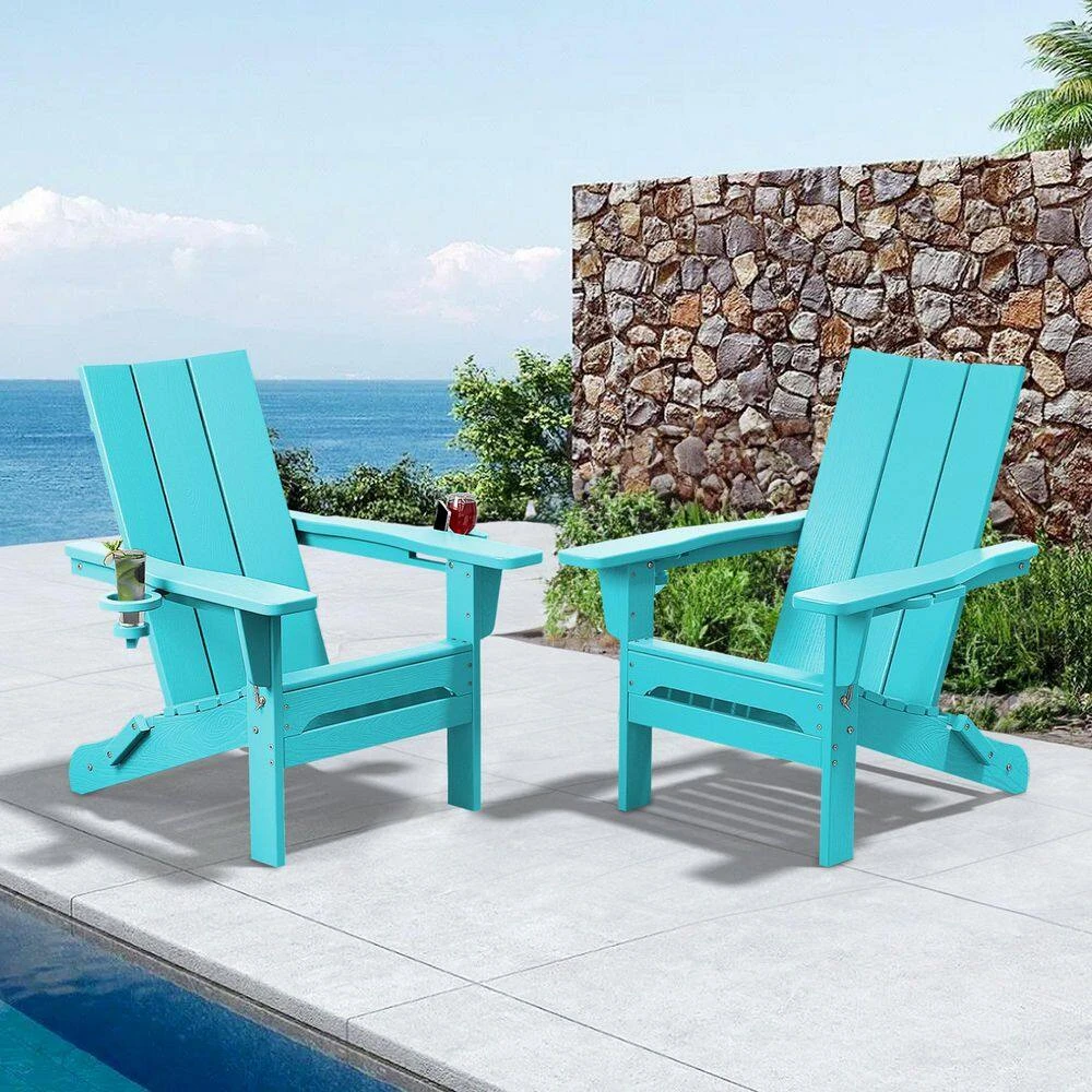 Classic Peacock Blue Folding Plastic Adirondack Chair With Double Cup Holder 7 Classic Peacock Blue Folding Plastic Adirondack Chair With Double Cup Holder - Image 7