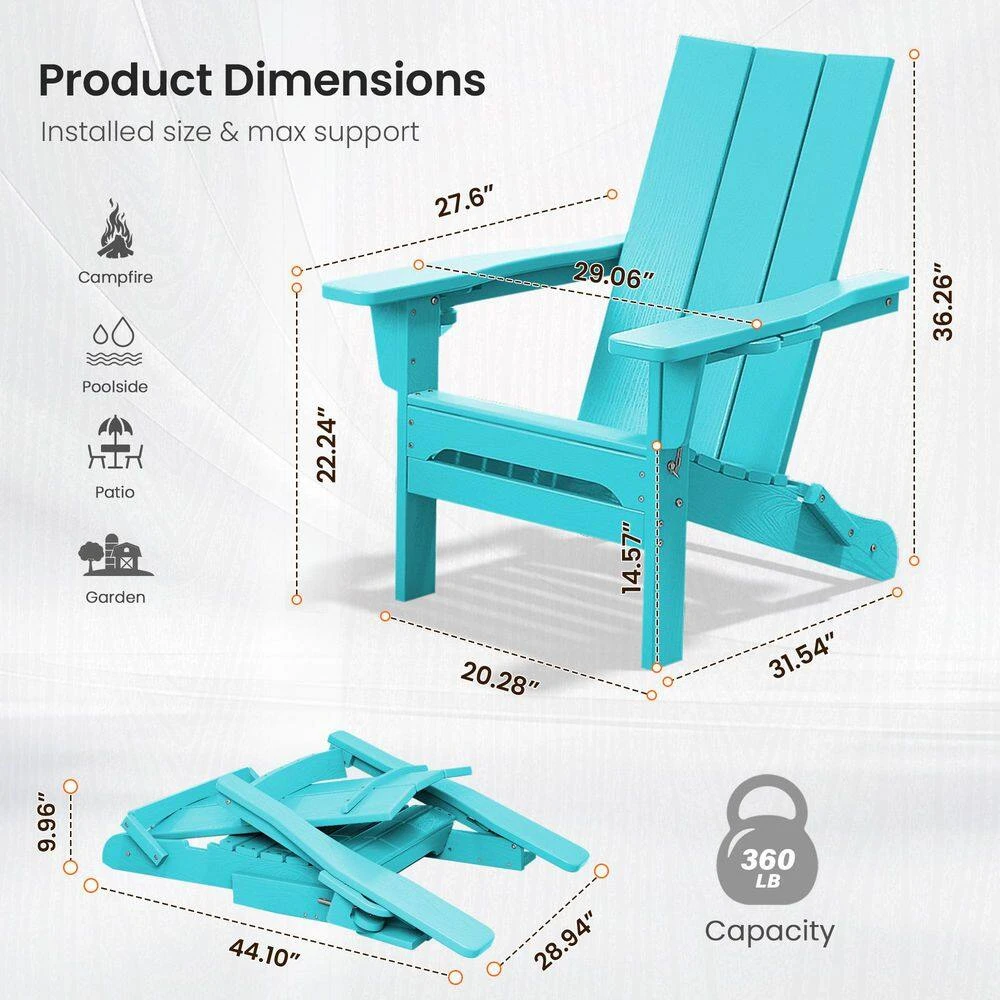 Classic Peacock Blue Folding Plastic Adirondack Chair With Double Cup Holder 6 Classic Peacock Blue Folding Plastic Adirondack Chair With Double Cup Holder - Image 6