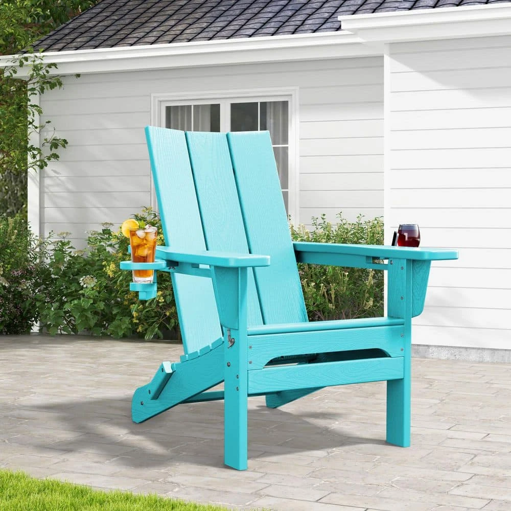 Classic Peacock Blue Folding Plastic Adirondack Chair With Double Cup Holder 1 Classic Peacock Blue Folding Plastic Adirondack Chair With Double Cup Holder