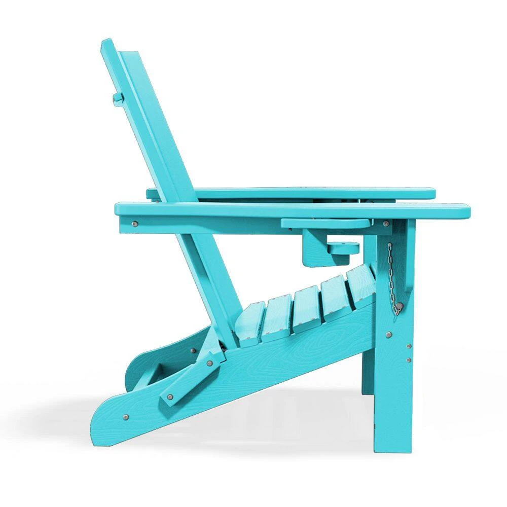 Classic Peacock Blue Folding Plastic Adirondack Chair With Double Cup Holder 2 Classic Peacock Blue Folding Plastic Adirondack Chair With Double Cup Holder - Image 2
