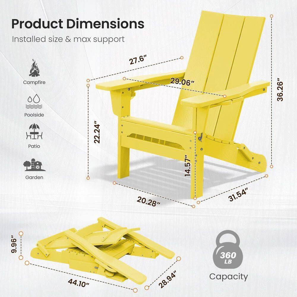 Classic Lemon Yellow Folding Plastic Adirondack Chair With Double Cup Holder 6 Classic Lemon Yellow Folding Plastic Adirondack Chair With Double Cup Holder - Image 6