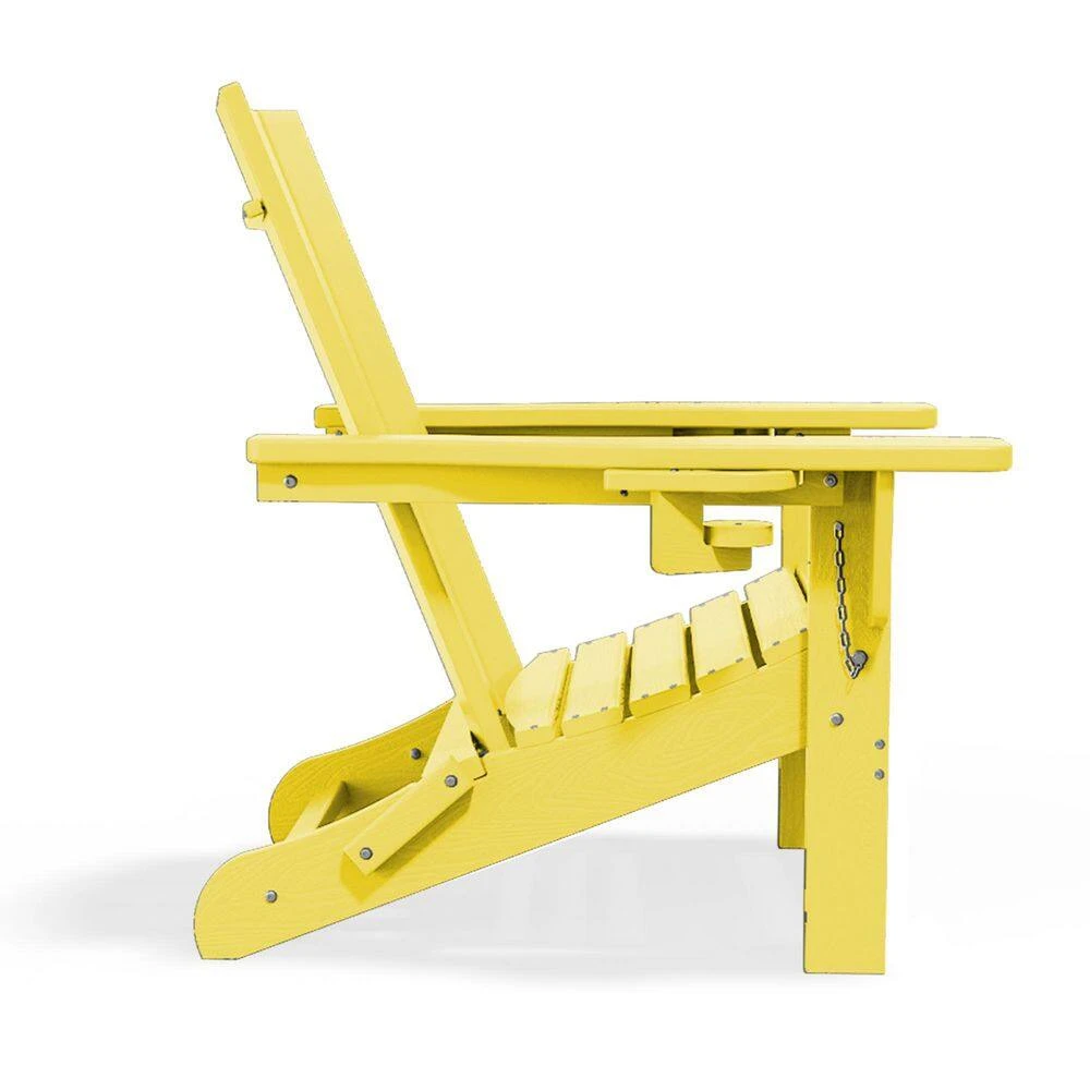 Classic Lemon Yellow Folding Plastic Adirondack Chair With Double Cup Holder 2 Classic Lemon Yellow Folding Plastic Adirondack Chair With Double Cup Holder - Image 2