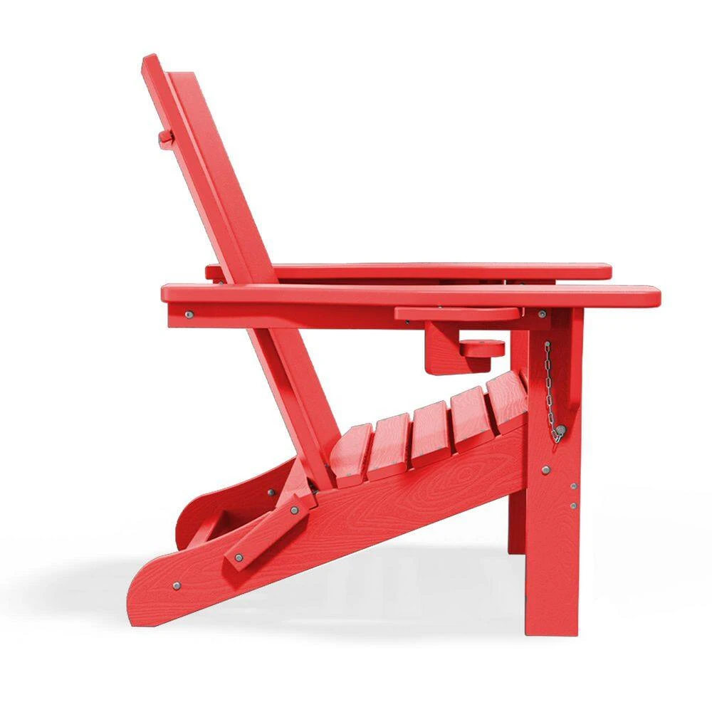Classic Red Folding Plastic Adirondack Chair With Double Cup Holder 2 Classic Red Folding Plastic Adirondack Chair With Double Cup Holder - Image 2
