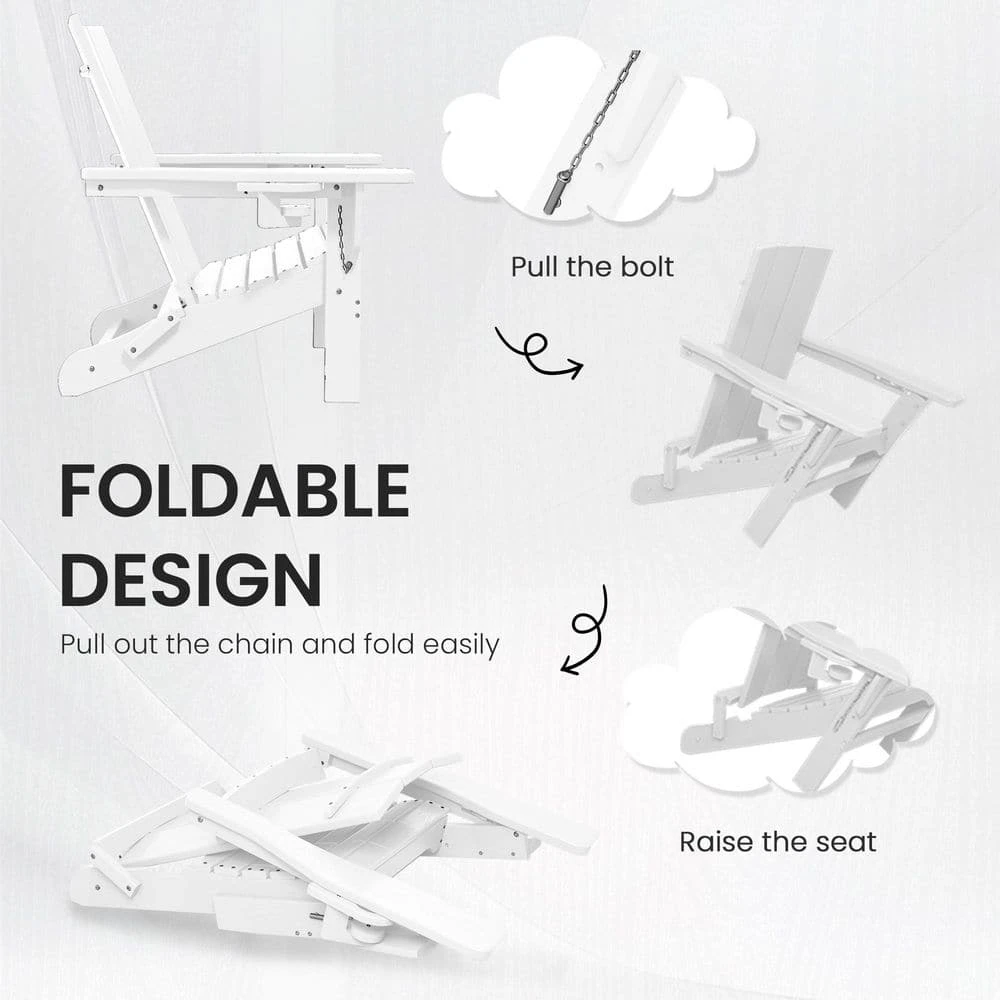 Classic White Folding Plastic Adirondack Chair With Double Cup Holder 5 Classic White Folding Plastic Adirondack Chair With Double Cup Holder - Image 5
