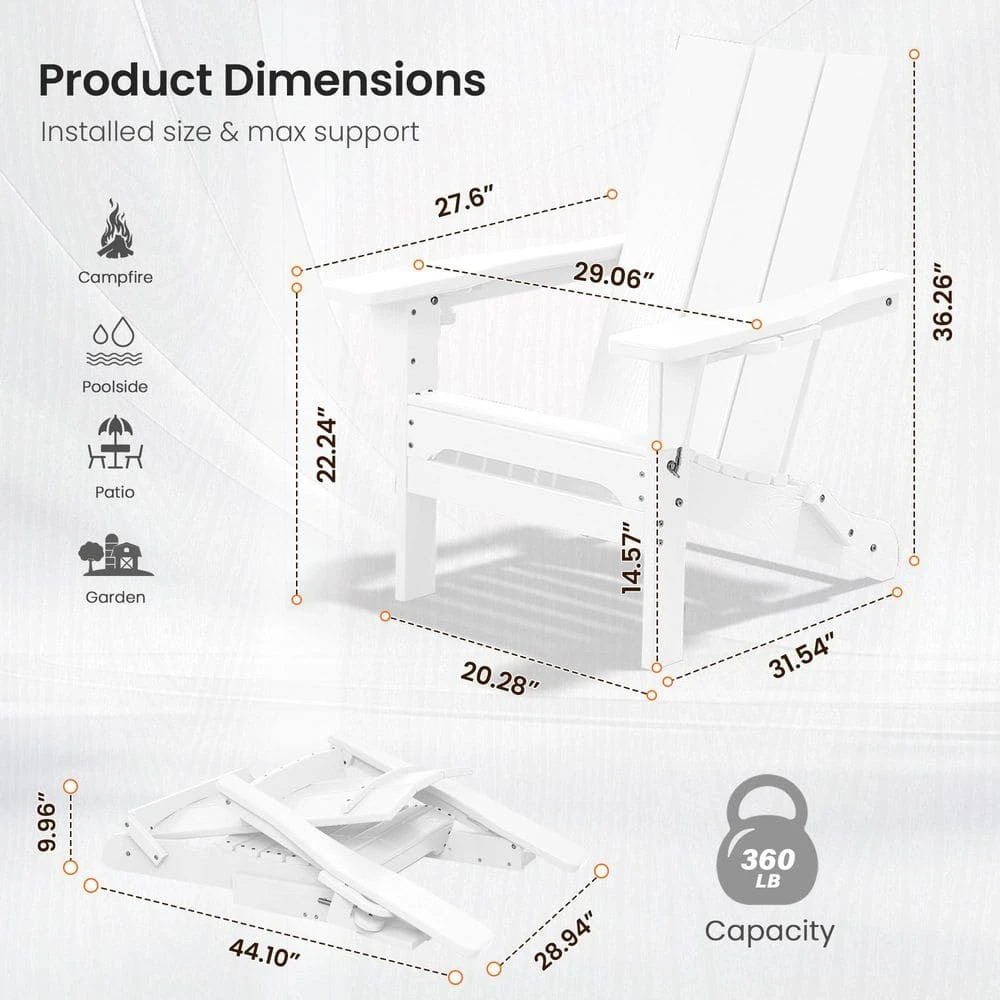 Classic White Folding Plastic Adirondack Chair With Double Cup Holder 6 Classic White Folding Plastic Adirondack Chair With Double Cup Holder - Image 6