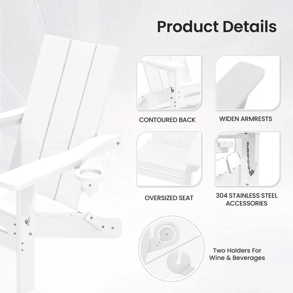 Classic White Folding Plastic Adirondack Chair With Double Cup Holder 4 Classic White Folding Plastic Adirondack Chair With Double Cup Holder - Image 4