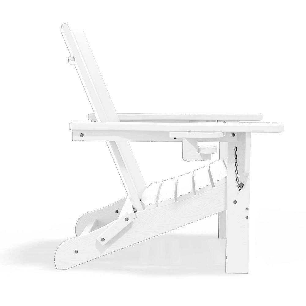 Classic White Folding Plastic Adirondack Chair With Double Cup Holder 2 Classic White Folding Plastic Adirondack Chair With Double Cup Holder - Image 2