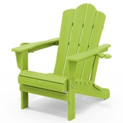 Classic Outdoor HDPE Folding Plastic Adirondack Chair With 2 Cup Holders In Apple Green (Set Of 1)