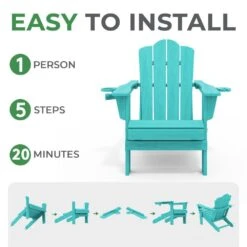 Classic Outdoor HDPE Folding Plastic Adirondack Chair With 2 Cup Holders In Aruba Blue (Set Of 1) -More Furniture Store jearey plastic adirondack chairs sbtydy aruba 1f 1000