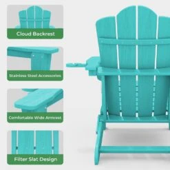 Classic Outdoor HDPE Folding Plastic Adirondack Chair With 2 Cup Holders In Aruba Blue (Set Of 1) -More Furniture Store jearey plastic adirondack chairs sbtydy aruba 44 1000