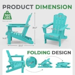 Classic Outdoor HDPE Folding Plastic Adirondack Chair With 2 Cup Holders In Aruba Blue (Set Of 1) -More Furniture Store jearey plastic adirondack chairs sbtydy aruba 4f 1000