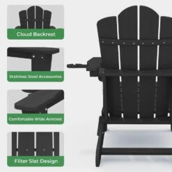 Classic Outdoor HDPE Folding Plastic Adirondack Chair With 2 Cup Holders In Black (Set Of 1) 11 Classic Outdoor HDPE Folding Plastic Adirondack Chair With 2 Cup Holders In Black (Set Of 1) -More Furniture Store jearey plastic adirondack chairs sbtydy black 44 1000
