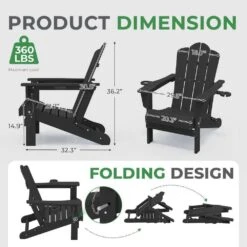 Classic Outdoor HDPE Folding Plastic Adirondack Chair With 2 Cup Holders In Black (Set Of 1) 9 Classic Outdoor HDPE Folding Plastic Adirondack Chair With 2 Cup Holders In Black (Set Of 1) -More Furniture Store jearey plastic adirondack chairs sbtydy black 4f 1000