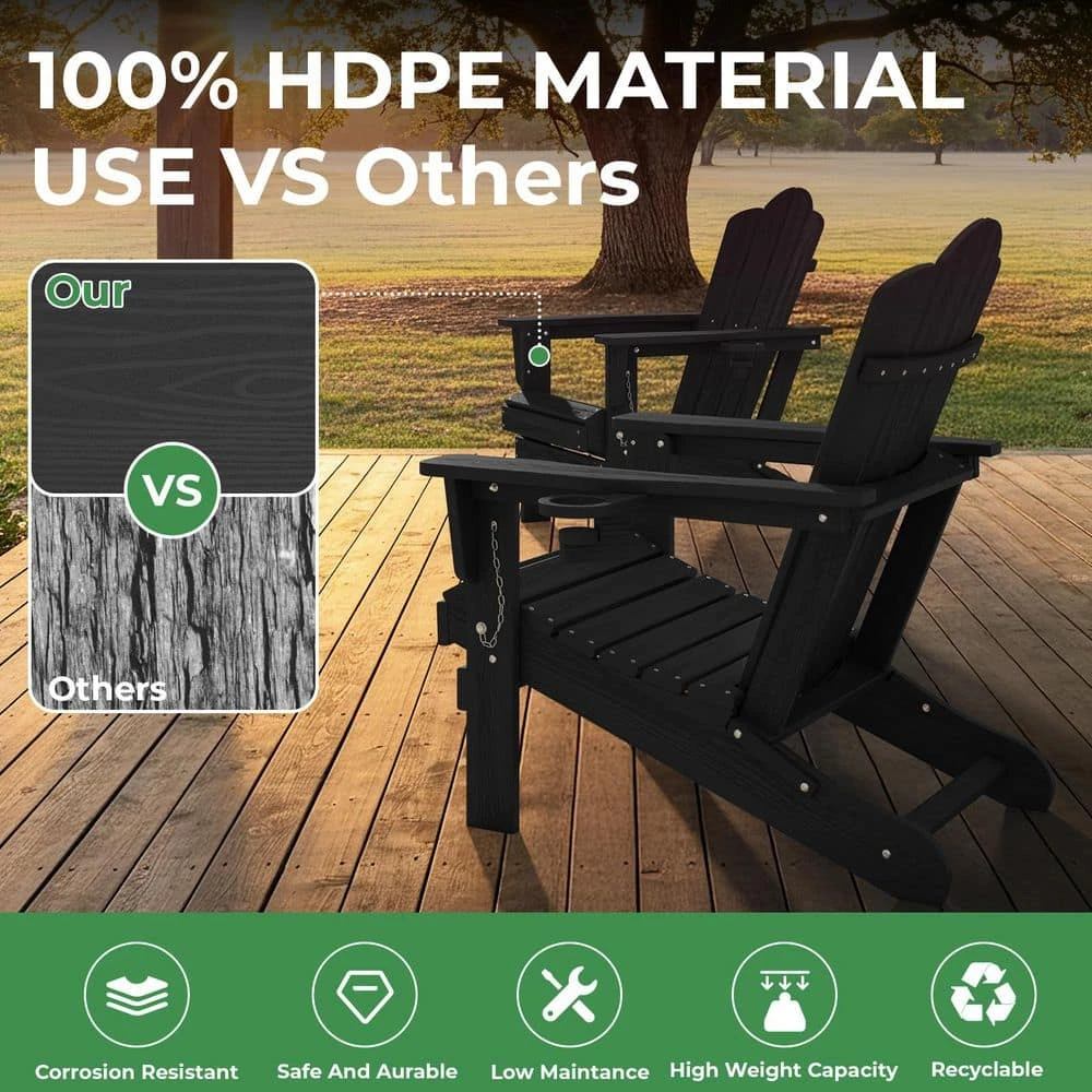 Classic Outdoor HDPE Folding Plastic Adirondack Chair With 2 Cup Holders In Black (Set Of 1) 7 Classic Outdoor HDPE Folding Plastic Adirondack Chair With 2 Cup Holders In Black (Set Of 1) - Image 7