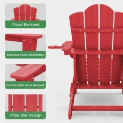 Classic Outdoor HDPE Folding Plastic Adirondack Chair With 2 Cup Holders In Bright Red (Set Of 1) -More Furniture Store jearey plastic adirondack chairs sbtydy brd 44 1000