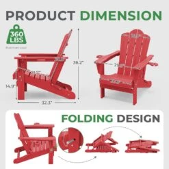 Classic Outdoor HDPE Folding Plastic Adirondack Chair With 2 Cup Holders In Bright Red (Set Of 1) -More Furniture Store jearey plastic adirondack chairs sbtydy brd 4f 1000