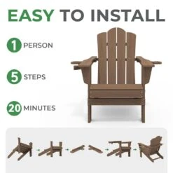 Classic Outdoor HDPE Folding Plastic Adirondack Chair With 2 Cup Holders In Brown (Set Of 1) -More Furniture Store jearey plastic adirondack chairs sbtydy brown 1f 1000