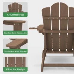 Classic Outdoor HDPE Folding Plastic Adirondack Chair With 2 Cup Holders In Brown (Set Of 1) -More Furniture Store jearey plastic adirondack chairs sbtydy brown 44 1000