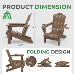 Classic Outdoor HDPE Folding Plastic Adirondack Chair With 2 Cup Holders In Brown (Set Of 1) -More Furniture Store jearey plastic adirondack chairs sbtydy brown 4f 1000