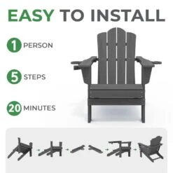 Classic Outdoor HDPE Folding Plastic Adirondack Chair With 2 Cup Holders In Gray (Set Of 1) -More Furniture Store jearey plastic adirondack chairs sbtydy gray 1f 1000