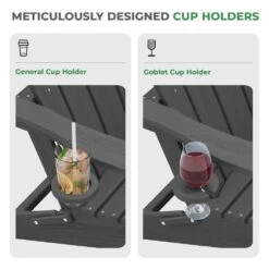 Classic Outdoor HDPE Folding Plastic Adirondack Chair With 2 Cup Holders In Gray (Set Of 1) -More Furniture Store jearey plastic adirondack chairs sbtydy gray fa 1000