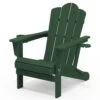 Classic Outdoor HDPE Folding Plastic Adirondack Chair With 2 Cup Holders In Green (Set Of 1)
