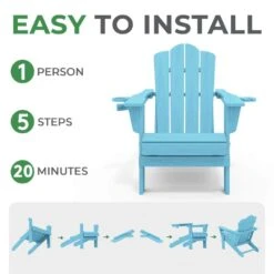 Classic Outdoor HDPE Folding Plastic Adirondack Chair With 2 Cup Holders In Light Blue (Set Of 1) -More Furniture Store jearey plastic adirondack chairs sbtydy lblue 1f 1000