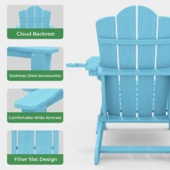Classic Outdoor HDPE Folding Plastic Adirondack Chair With 2 Cup Holders In Light Blue (Set Of 1) -More Furniture Store jearey plastic adirondack chairs sbtydy lblue 44 1000