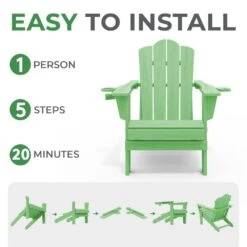 Classic Outdoor HDPE Folding Plastic Adirondack Chair With 2 Cup Holders In Light Green (Set Of 1) -More Furniture Store jearey plastic adirondack chairs sbtydy lgreen 1f 1000