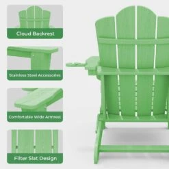 Classic Outdoor HDPE Folding Plastic Adirondack Chair With 2 Cup Holders In Light Green (Set Of 1) -More Furniture Store jearey plastic adirondack chairs sbtydy lgreen 44 1000