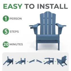 Classic Outdoor HDPE Folding Plastic Adirondack Chair With 2 Cup Holders In Navy (Set Of 1) -More Furniture Store jearey plastic adirondack chairs sbtydy navy 1f 1000