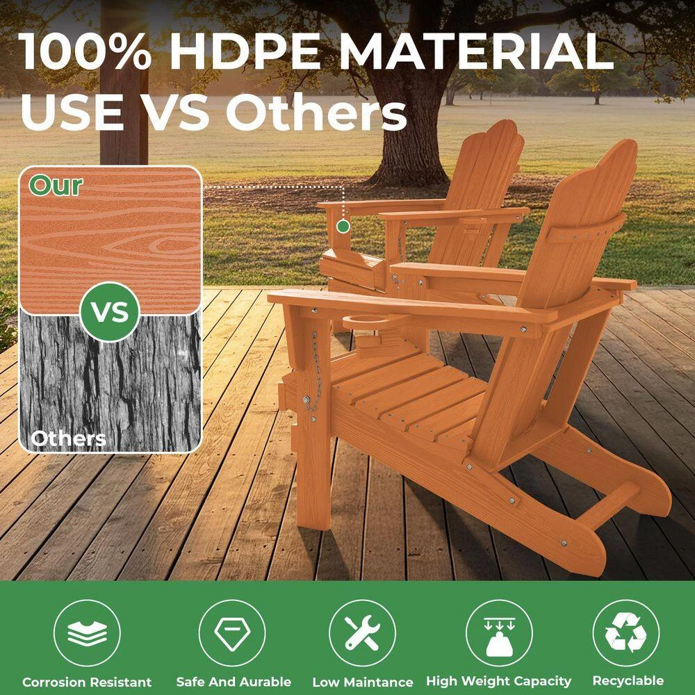 Classic Outdoor HDPE Folding Plastic Adirondack Chair With 2 Cup Holders In Orange (Set Of 1) 7 Classic Outdoor HDPE Folding Plastic Adirondack Chair With 2 Cup Holders In Orange (Set Of 1) - Image 7