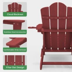 Classic Outdoor HDPE Folding Plastic Adirondack Chair With 2 Cup Holders In Dark Red (Set Of 1) 11 Classic Outdoor HDPE Folding Plastic Adirondack Chair With 2 Cup Holders In Dark Red (Set Of 1) -More Furniture Store jearey plastic adirondack chairs sbtydy red 44 1000