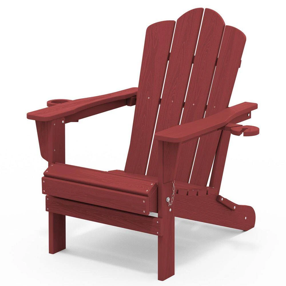 Classic Outdoor HDPE Folding Plastic Adirondack Chair With 2 Cup Holders In Dark Red (Set Of 1) 1 Classic Outdoor HDPE Folding Plastic Adirondack Chair With 2 Cup Holders In Dark Red (Set Of 1)