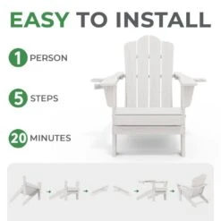 Classic Outdoor HDPE Folding Plastic Adirondack Chair With 2 Cup Holders In White (Set Of 1) -More Furniture Store jearey plastic adirondack chairs sbtydy white 1f 1000