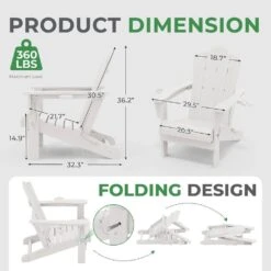 Classic Outdoor HDPE Folding Plastic Adirondack Chair With 2 Cup Holders In White (Set Of 1) -More Furniture Store jearey plastic adirondack chairs sbtydy white 4f 1000